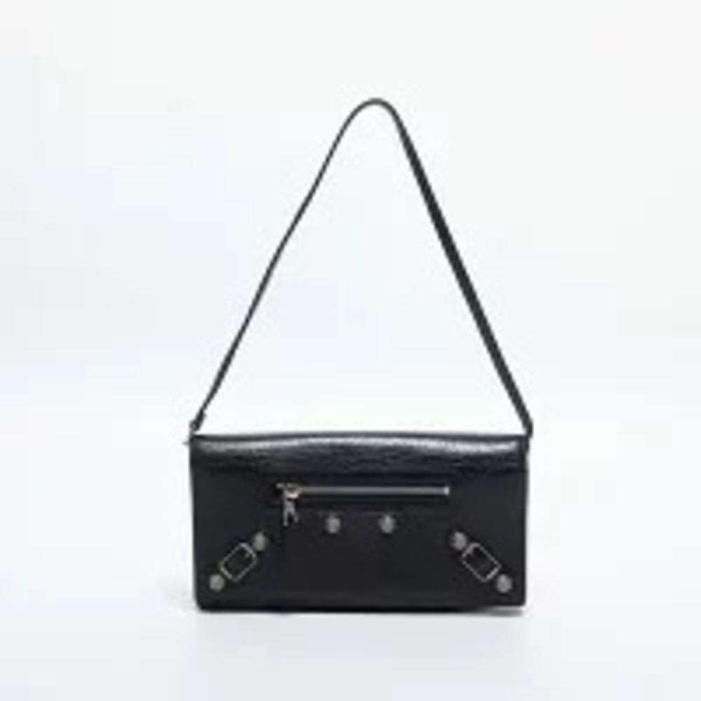 Balenciaga Giant Leather Handbag Long Wallet Black